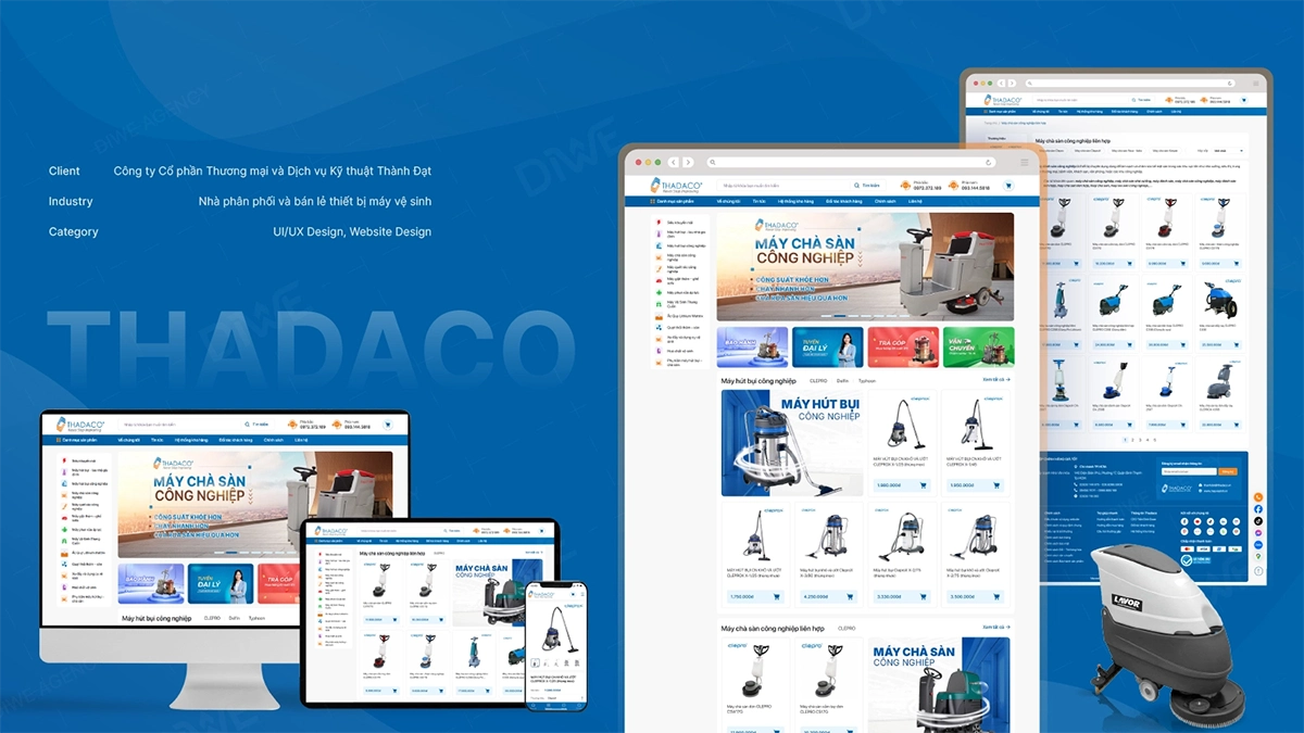 Dự án thiết kế website máy vệ sinh công nghiệp THADACO giao diện responsive chuẩn SEO
