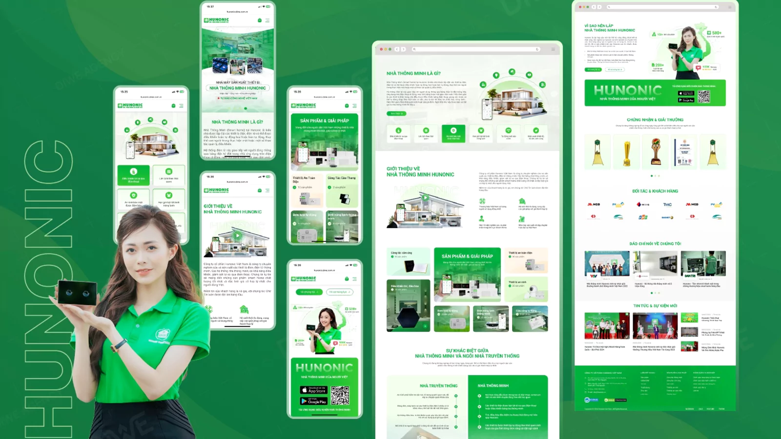 Dự án thiết kế website nhà thông minh Hunonic giao diện hiện đại chuẩn SEO hiển thị responsive