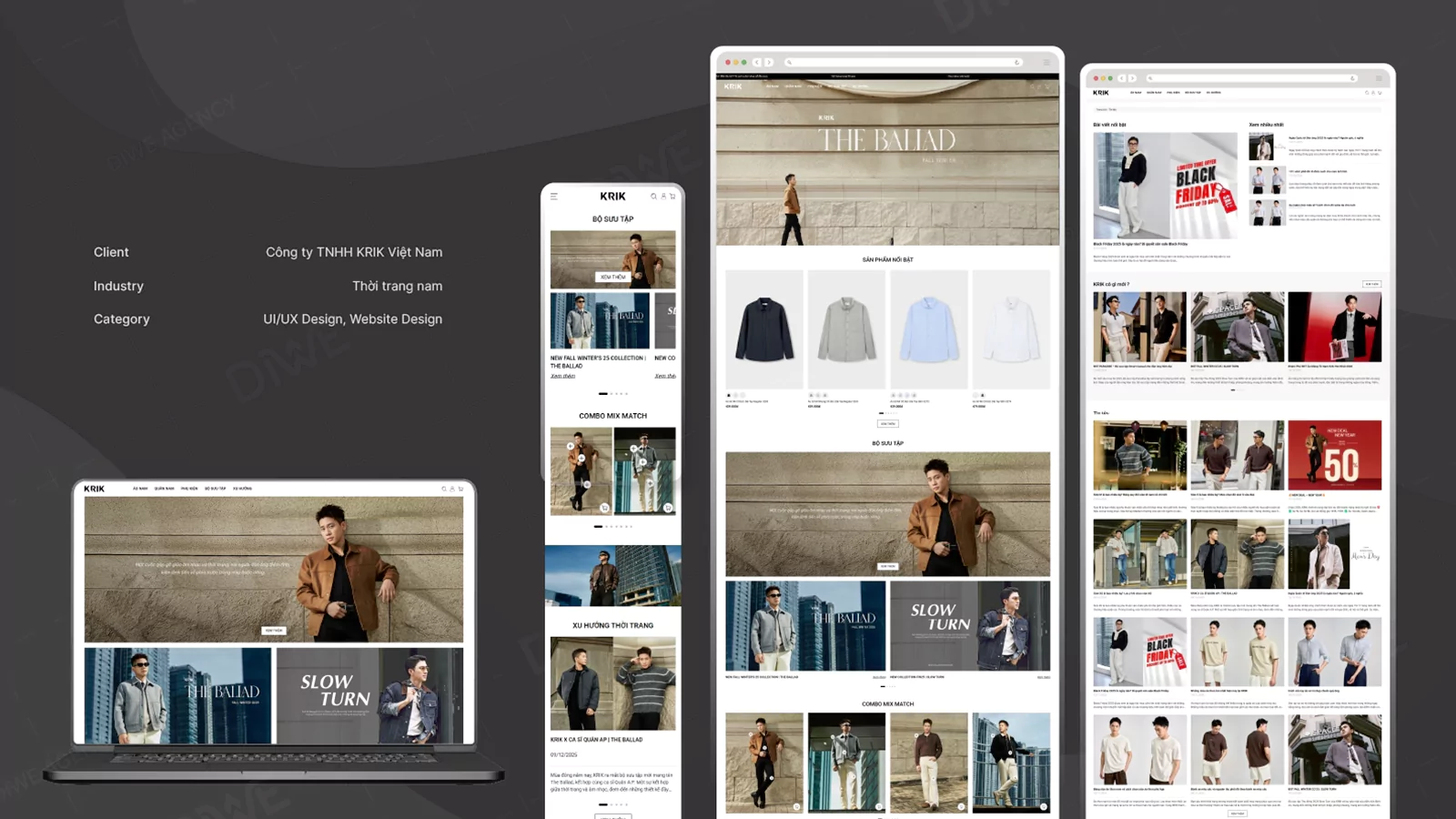 Dự án thiết kế website thời trang Krik giao diện hiện đại chuẩn SEO hiển thị responsive trên nhiều thiết bị